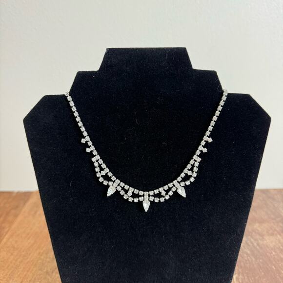 Vintage 50s 60s clear rhinestone faux‎ diamond formal necklace clasp closure - Picture 1 of 5